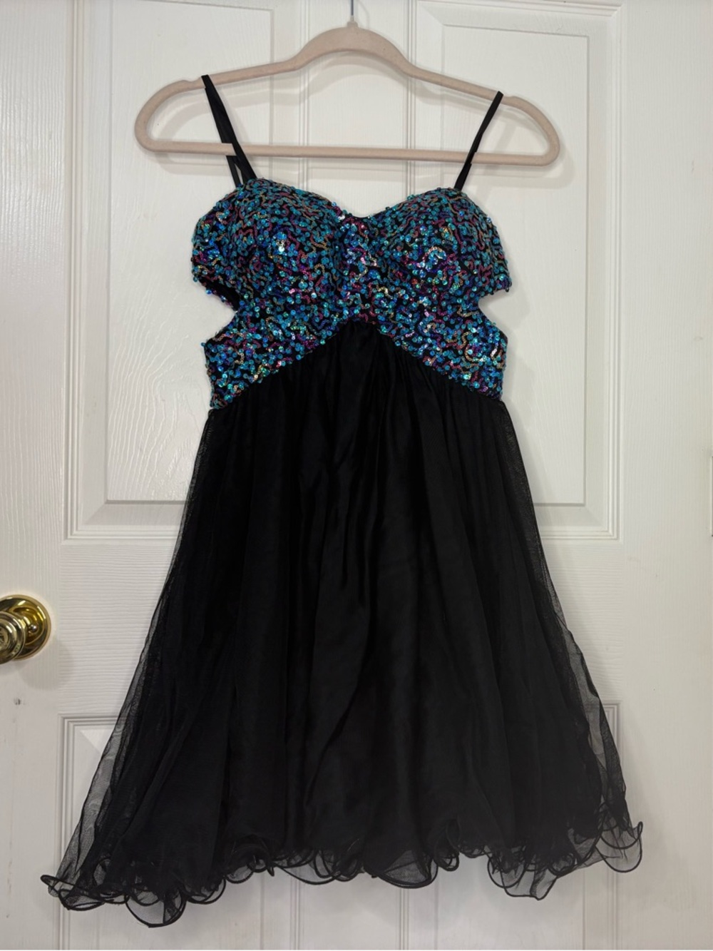 Blondie Nites Black Tulle Dress with Multicolor Sequin Bodice
